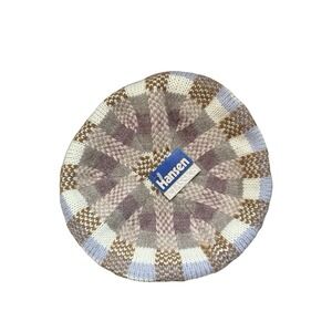 Vintage Hansen Beret Hat checkered Nordic Fair Isle‎ Made In USA Acrylic